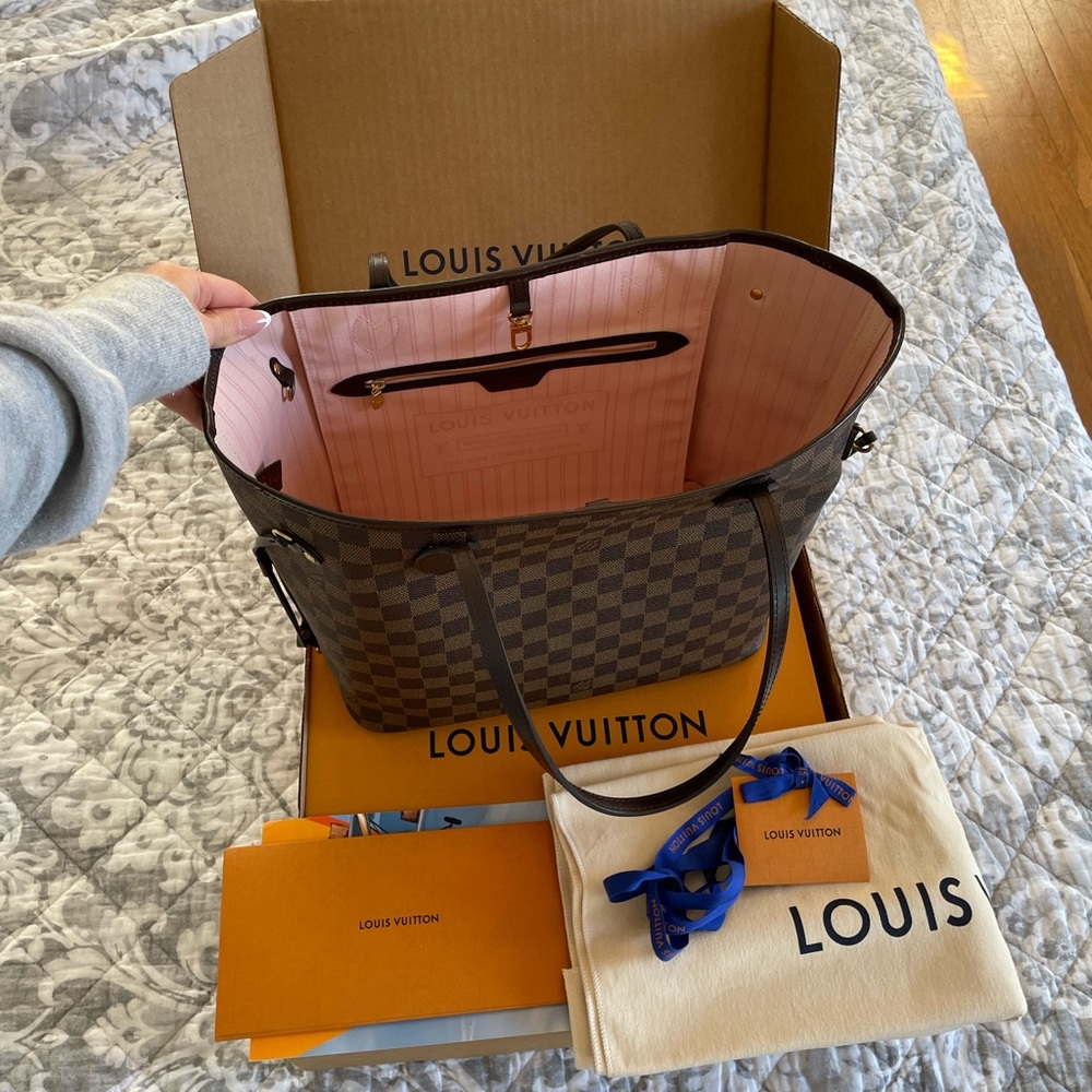 Louis Vuitton-Neverfull MM Damier Ebene Rose Ballerine